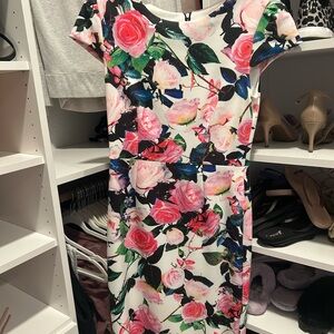 Betsey Johnson Pink and White Sheath Dress with Flutter Cap Sleeves